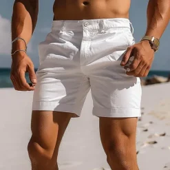 Online OUKU Men's Shorts Chino Shorts Bermuda shorts Work Shorts Pocket Plain Comfort Breathable Short Casual Daily Beach Fashion Stylish Black White Micro-elastic