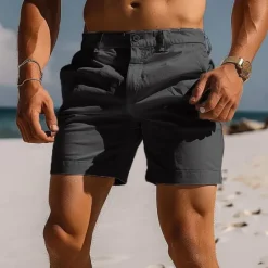 Online OUKU Men's Shorts Chino Shorts Bermuda shorts Work Shorts Pocket Plain Comfort Breathable Short Casual Daily Beach Fashion Stylish Black White Micro-elastic