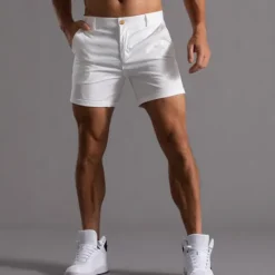 Online OUKU Men's Shorts Chino Shorts Bermuda shorts Work Shorts Pocket Straight Leg Plain Comfort Breathable Short Sports Outdoor Casual Daily Fashion Streetwear Black White