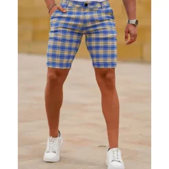 New OUKU Men's Shorts Chino Shorts Bermuda shorts Pocket Plaid Comfort Breathable Outdoor Daily Going out Fashion Streetwear Black Yellow