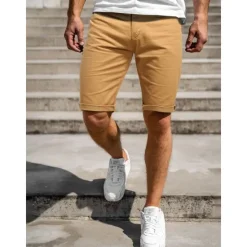 Hot OUKU Men's Shorts Chino Shorts Bermuda shorts Pocket Plain Comfort Breathable Outdoor Daily Going out 100% Cotton Fashion Streetwear Blue Khaki