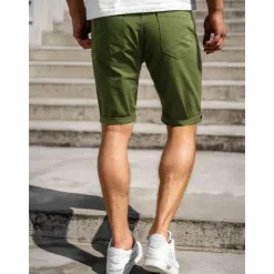 Hot OUKU Men's Shorts Chino Shorts Bermuda shorts Pocket Plain Comfort Breathable Outdoor Daily Going out 100% Cotton Fashion Streetwear Blue Khaki