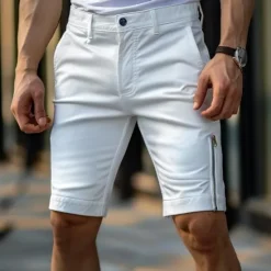 Outlet OUKU Men's Shorts Chino Shorts Bermuda shorts Work Shorts Zipper Pocket Plain Comfort Soft Knee Length Outdoor Casual Daily Fashion Streetwear Black White Micro-elastic
