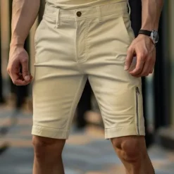 Outlet OUKU Men's Shorts Chino Shorts Bermuda shorts Work Shorts Zipper Pocket Plain Comfort Soft Knee Length Outdoor Casual Daily Fashion Streetwear Black White Micro-elastic