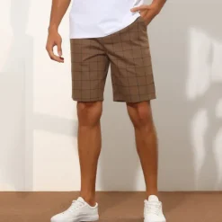 OUKU Men's Shorts Chino Shorts Bermuda shorts Work Shorts Pocket Straight Leg Plaid Checkered Comfort Short Formal Work Casual Streetwear Stylish Black Brown