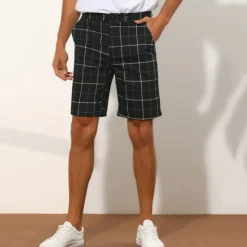 OUKU Men's Shorts Chino Shorts Bermuda shorts Work Shorts Pocket Straight Leg Plaid Checkered Comfort Short Formal Work Casual Streetwear Stylish Black Brown