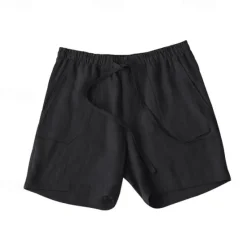 OUKU Men's Shorts Cotton Linen Shorts Summer Shorts Beach Shorts Pocket Drawstring Elastic Waist Plain Comfort Breathable Short Vacation Holiday Beach Hawaiian Boho Black Yellow