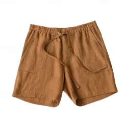 OUKU Men's Shorts Cotton Linen Shorts Summer Shorts Beach Shorts Pocket Drawstring Elastic Waist Plain Comfort Breathable Short Vacation Holiday Beach Hawaiian Boho Black Yellow