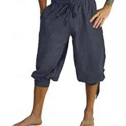 Hot OUKU Men's Shorts Cotton Linen Shorts Summer Shorts Beach Shorts Pocket Drawstring Elastic Waist Plain Comfort Breathable Knee Length Vacation Holiday Beach Hawaiian Boho Black White Micro-elastic