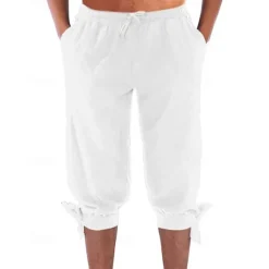 Hot OUKU Men's Shorts Cotton Linen Shorts Summer Shorts Beach Shorts Pocket Drawstring Elastic Waist Plain Comfort Breathable Knee Length Vacation Holiday Beach Hawaiian Boho Black White Micro-elastic