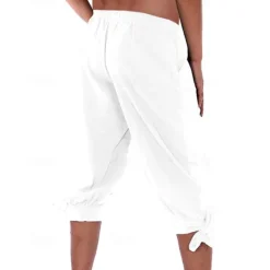Hot OUKU Men's Shorts Cotton Linen Shorts Summer Shorts Beach Shorts Pocket Drawstring Elastic Waist Plain Comfort Breathable Knee Length Vacation Holiday Beach Hawaiian Boho Black White Micro-elastic