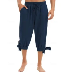 Hot OUKU Men's Shorts Cotton Linen Shorts Summer Shorts Beach Shorts Pocket Drawstring Elastic Waist Plain Comfort Breathable Knee Length Vacation Holiday Beach Hawaiian Boho Black White Micro-elastic