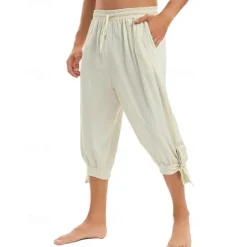 Hot OUKU Men's Shorts Cotton Linen Shorts Summer Shorts Beach Shorts Pocket Drawstring Elastic Waist Plain Comfort Breathable Knee Length Vacation Holiday Beach Hawaiian Boho Black White Micro-elastic