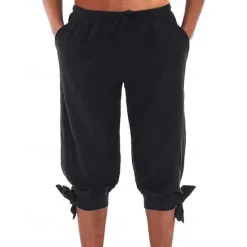 Hot OUKU Men's Shorts Cotton Linen Shorts Summer Shorts Beach Shorts Pocket Drawstring Elastic Waist Plain Comfort Breathable Knee Length Vacation Holiday Beach Hawaiian Boho Black White Micro-elastic