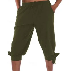 Hot OUKU Men's Shorts Cotton Linen Shorts Summer Shorts Beach Shorts Pocket Drawstring Elastic Waist Plain Comfort Breathable Knee Length Vacation Holiday Beach Hawaiian Boho Black White Micro-elastic