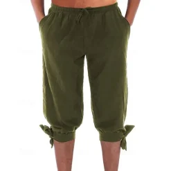 Hot OUKU Men's Shorts Cotton Linen Shorts Summer Shorts Beach Shorts Pocket Drawstring Elastic Waist Plain Comfort Breathable Knee Length Vacation Holiday Beach Hawaiian Boho Black White Micro-elastic