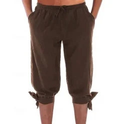 Hot OUKU Men's Shorts Cotton Linen Shorts Summer Shorts Beach Shorts Pocket Drawstring Elastic Waist Plain Comfort Breathable Knee Length Vacation Holiday Beach Hawaiian Boho Black White Micro-elastic