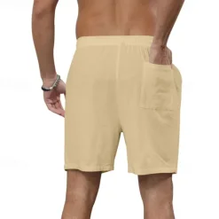 Online OUKU Men's Shorts Cotton Linen Shorts Summer Shorts Beach Shorts Pocket Drawstring Elastic Waist Plain Comfort Breathable Short Vacation Holiday Beach Hawaiian Boho Black White