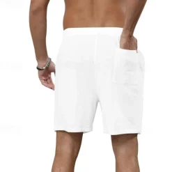 Online OUKU Men's Shorts Cotton Linen Shorts Summer Shorts Beach Shorts Pocket Drawstring Elastic Waist Plain Comfort Breathable Short Vacation Holiday Beach Hawaiian Boho Black White