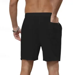 Online OUKU Men's Shorts Cotton Linen Shorts Summer Shorts Beach Shorts Pocket Drawstring Elastic Waist Plain Comfort Breathable Short Vacation Holiday Beach Hawaiian Boho Black White