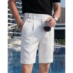 Discount OUKU Men's Shorts Dress Shorts Bermuda shorts Work Shorts Pleated Shorts Pocket High Rise Plain Comfort Breathable Business Casual Vintage Elegant Black White High Waist Micro-elastic