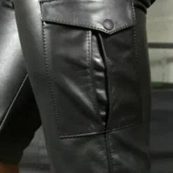 Outlet OUKU Men's Shorts Faux Leather Shorts Pocket Plain Comfort Breathable Outdoor Daily Going out Fashion Streetwear Black