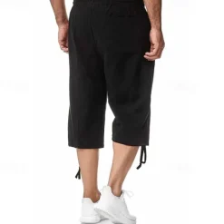 Sale OUKU Men's Shorts Linen Shorts Summer Shorts Beach Shorts Capri Pants Drawstring Elastic Waist Front Pocket Plain Comfort Breathable Calf-Length Sports Outdoor Daily Stylish Casual / Sporty Blue Khaki
