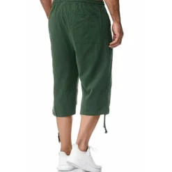 Sale OUKU Men's Shorts Linen Shorts Summer Shorts Beach Shorts Capri Pants Drawstring Elastic Waist Front Pocket Plain Comfort Breathable Calf-Length Sports Outdoor Daily Stylish Casual / Sporty Blue Khaki