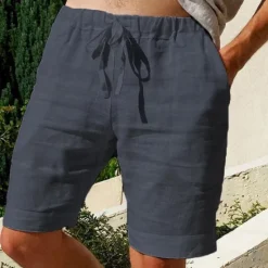 Outlet OUKU Men's Shorts Linen Shorts Summer Shorts Pocket Elastic Waist Drawstring Plain Outdoor Daily Going out Holiday Casual Black White