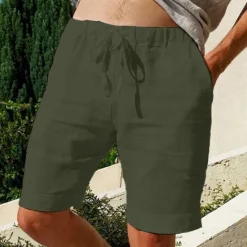 Outlet OUKU Men's Shorts Linen Shorts Summer Shorts Pocket Elastic Waist Drawstring Plain Outdoor Daily Going out Holiday Casual Black White