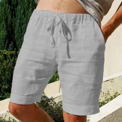 Outlet OUKU Men's Shorts Linen Shorts Summer Shorts Pocket Elastic Waist Drawstring Plain Outdoor Daily Going out Holiday Casual Black White