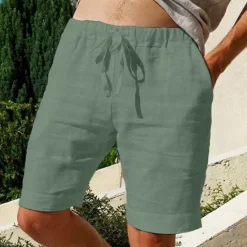 Outlet OUKU Men's Shorts Linen Shorts Summer Shorts Pocket Elastic Waist Drawstring Plain Outdoor Daily Going out Holiday Casual Black White