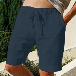 Outlet OUKU Men's Shorts Linen Shorts Summer Shorts Pocket Elastic Waist Drawstring Plain Outdoor Daily Going out Holiday Casual Black White