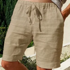 Outlet OUKU Men's Shorts Linen Shorts Summer Shorts Pocket Elastic Waist Drawstring Plain Outdoor Daily Going out Holiday Casual Black White