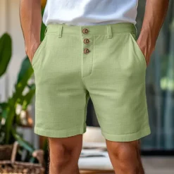 Best OUKU Men's Shorts Linen Shorts Summer Shorts Buttons Pocket Straight Leg Plain Comfort Breathable Short Home Simple Classic Style Black White