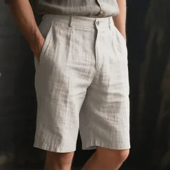 New OUKU Men's Shorts Linen Shorts Summer Shorts Beach Shorts Buttons Pocket Plain Comfort Breathable Short Vacation Holiday Beach Hawaiian Boho White Khaki