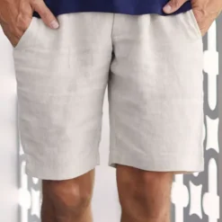 Discount OUKU Men's Shorts Linen Shorts Summer Shorts Beach Shorts Pocket Plain Comfort Breathable Outdoor Daily Going out Fashion Streetwear Black Blue