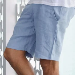 Discount OUKU Men's Shorts Linen Shorts Summer Shorts Beach Shorts Pocket Plain Comfort Breathable Outdoor Daily Going out Fashion Streetwear Black Blue