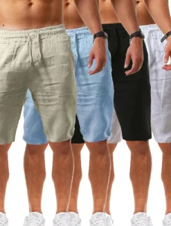 Best OUKU Men's Shorts Linen Shorts Drawstring Plain Daily Streetwear Basic Light Khaki. Black