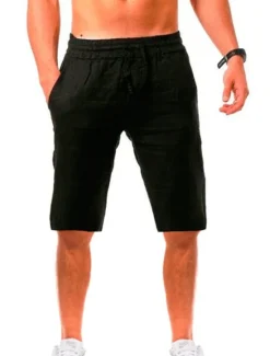 Best OUKU Men's Shorts Linen Shorts Drawstring Plain Daily Streetwear Basic Light Khaki. Black