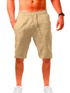 Best OUKU Men's Shorts Linen Shorts Drawstring Plain Daily Streetwear Basic Light Khaki. Black