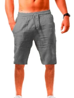 Best OUKU Men's Shorts Linen Shorts Drawstring Plain Daily Streetwear Basic Light Khaki. Black