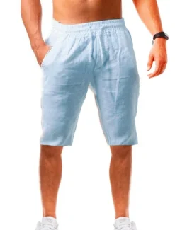 Best OUKU Men's Shorts Linen Shorts Drawstring Plain Daily Streetwear Basic Light Khaki. Black