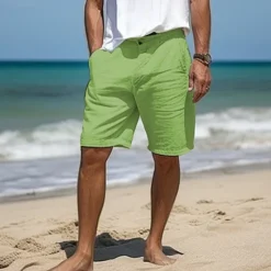 Clearance OUKU Men's Shorts Linen Shorts Dress Shorts Summer Shorts Buttons Pocket Straight Leg Plain Comfort Breathable Short Casual Daily Holiday Fashion Designer White Sky Blue