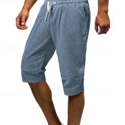 Discount OUKU Men's Shorts Linen Shorts Summer Shorts Beach Shorts Pocket Drawstring Elastic Waist Plain Comfort Breathable Calf-Length Vacation Holiday Beach Hawaiian Boho Black Dark Gray