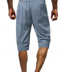 Discount OUKU Men's Shorts Linen Shorts Summer Shorts Beach Shorts Pocket Drawstring Elastic Waist Plain Comfort Breathable Calf-Length Vacation Holiday Beach Hawaiian Boho Black Dark Gray