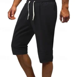 Discount OUKU Men's Shorts Linen Shorts Summer Shorts Beach Shorts Pocket Drawstring Elastic Waist Plain Comfort Breathable Calf-Length Vacation Holiday Beach Hawaiian Boho Black Dark Gray