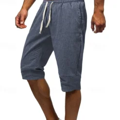 Discount OUKU Men's Shorts Linen Shorts Summer Shorts Beach Shorts Pocket Drawstring Elastic Waist Plain Comfort Breathable Calf-Length Vacation Holiday Beach Hawaiian Boho Black Dark Gray