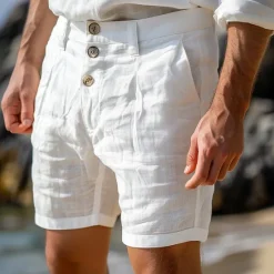 Discount OUKU Men's Shorts Linen Shorts Summer Shorts Beach Shorts Buttons Pocket Straight Leg Plain Comfort Breathable Knee Length Daily Holiday Beach Fashion Streetwear Black White Inelastic