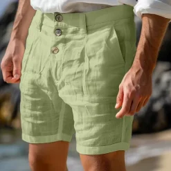 Discount OUKU Men's Shorts Linen Shorts Summer Shorts Beach Shorts Buttons Pocket Straight Leg Plain Comfort Breathable Knee Length Daily Holiday Beach Fashion Streetwear Black White Inelastic